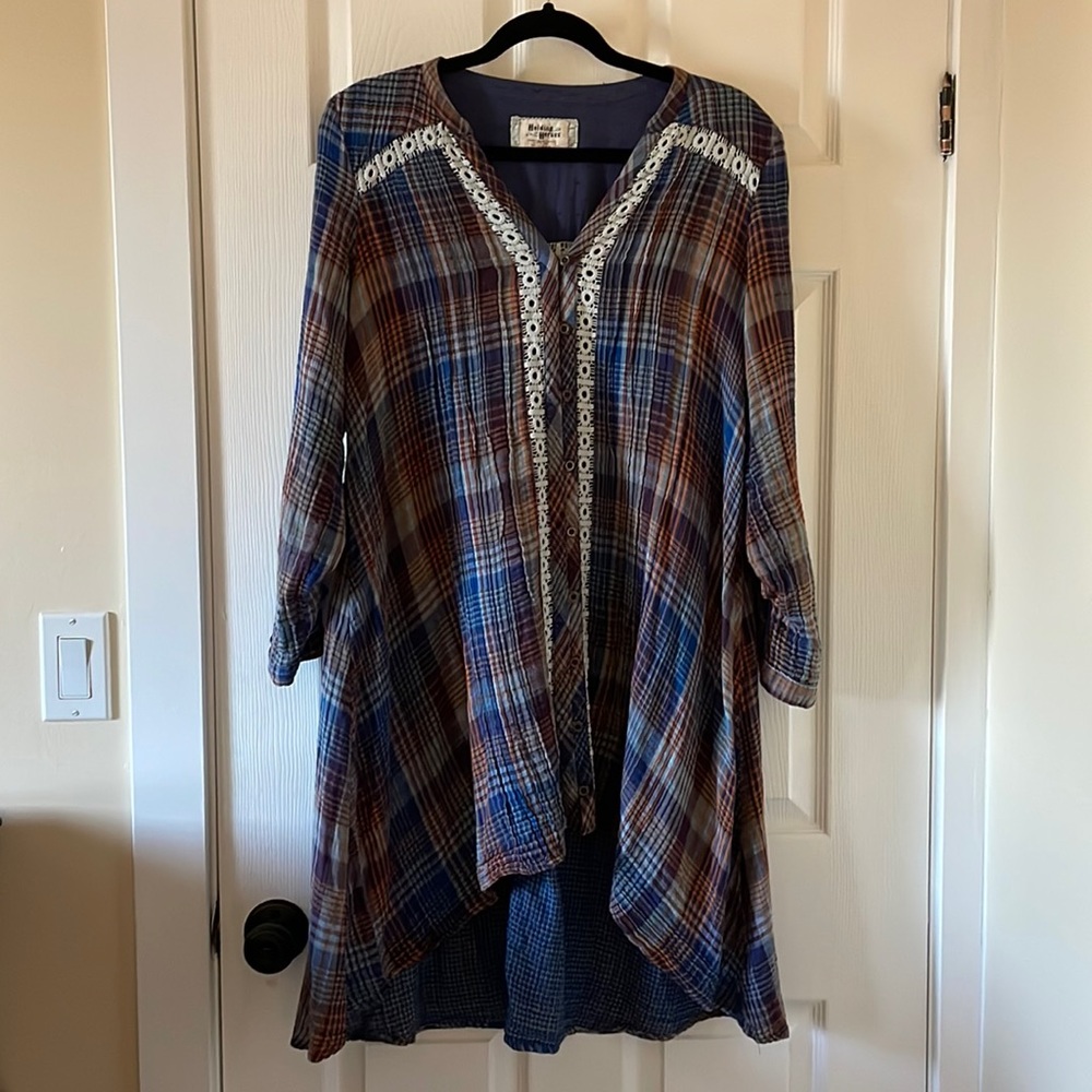 Anthropologie holding horses western boho dress plaid